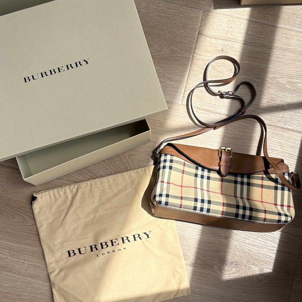 Burberry Checkered Tan and Brown Shoulder Bag